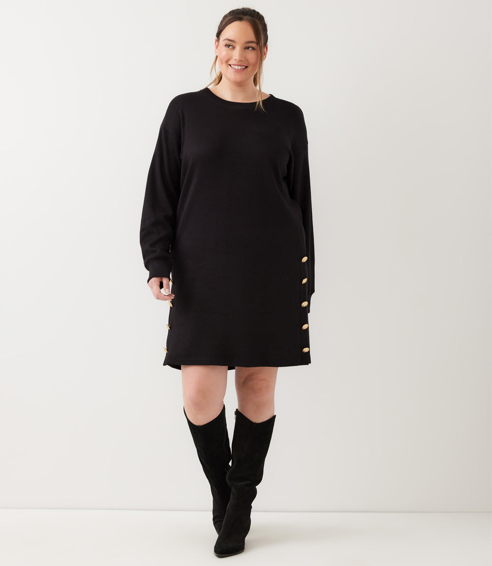 dress Plus Size Long Sleeve Crewneck Button Detail Dress