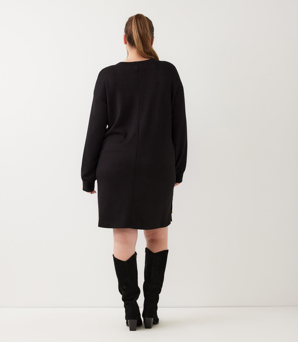 dress Plus Size Long Sleeve Crewneck Button Detail Dress