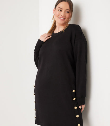 dress Plus Size Long Sleeve Crewneck Button Detail Dress