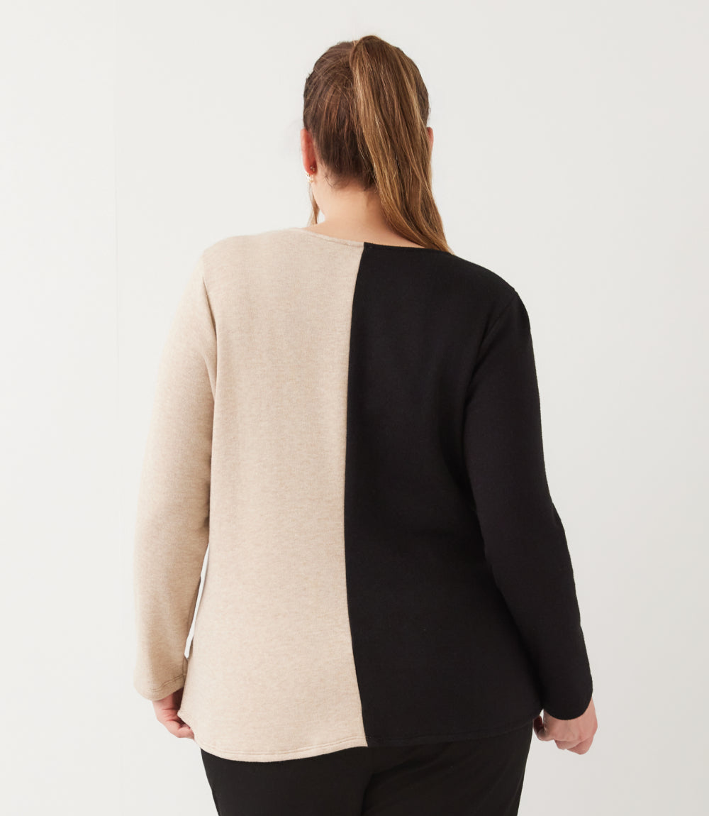 top Long Sleeve Colorblock Satin Bow Top