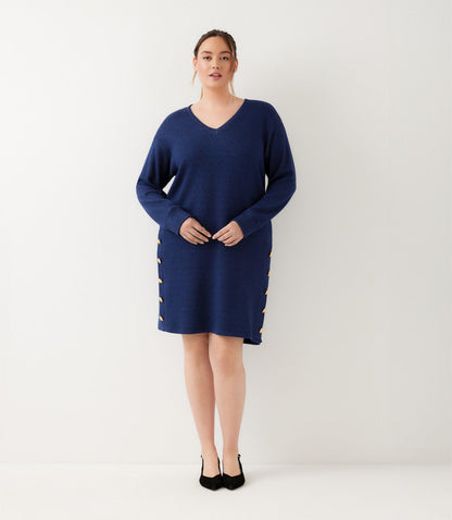 dress Plus Size Long Sleeve V-Neck Button Detail Dress