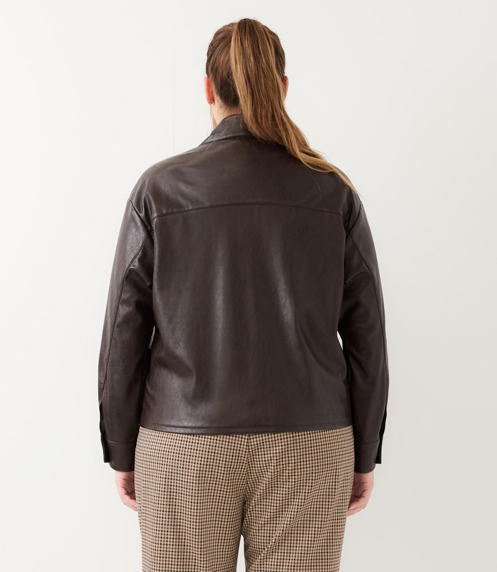 top Plus Size Faux Leather Long Sleeve Button-Up Shirt