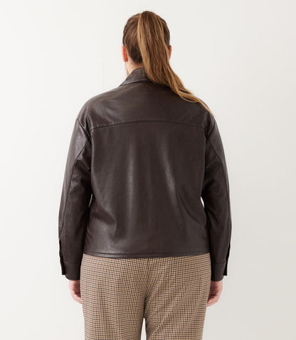 top Plus Size Faux Leather Long Sleeve Button-Up Shirt