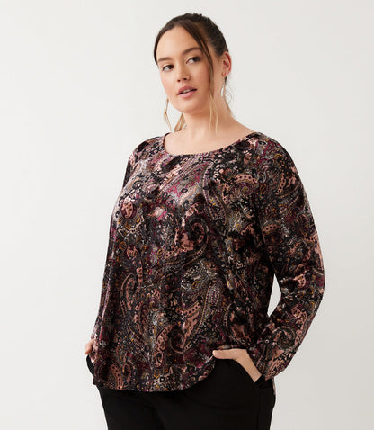top Long Sleeve Velvet Burnout Shirttail Top