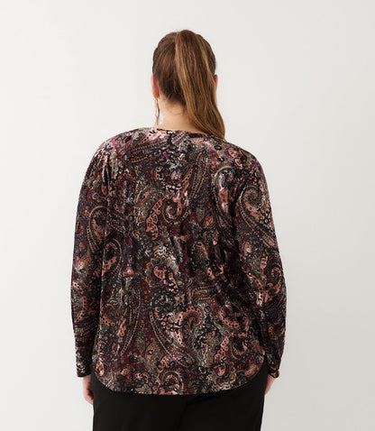 top Long Sleeve Velvet Burnout Shirttail Top