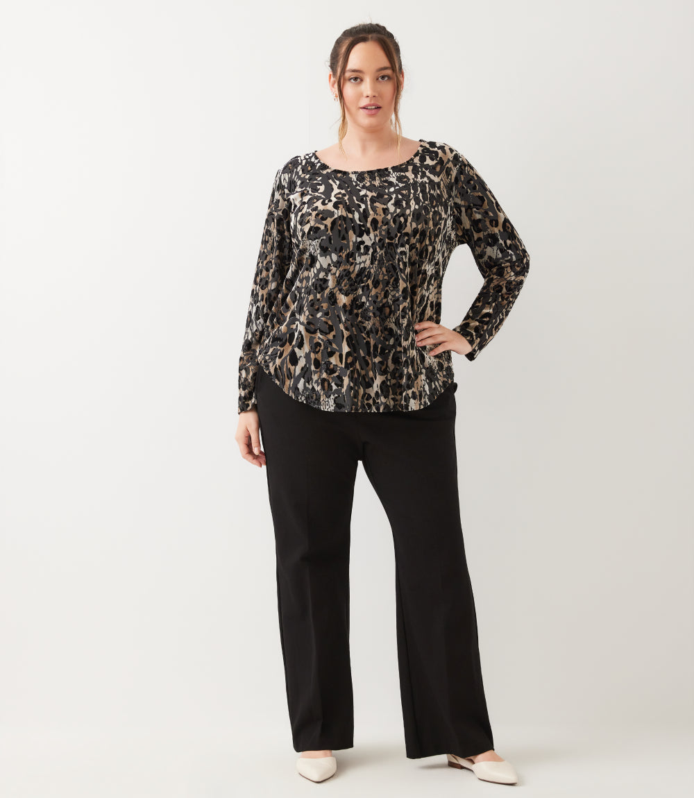 top Long Sleeve Velvet Burnout Shirttail Top