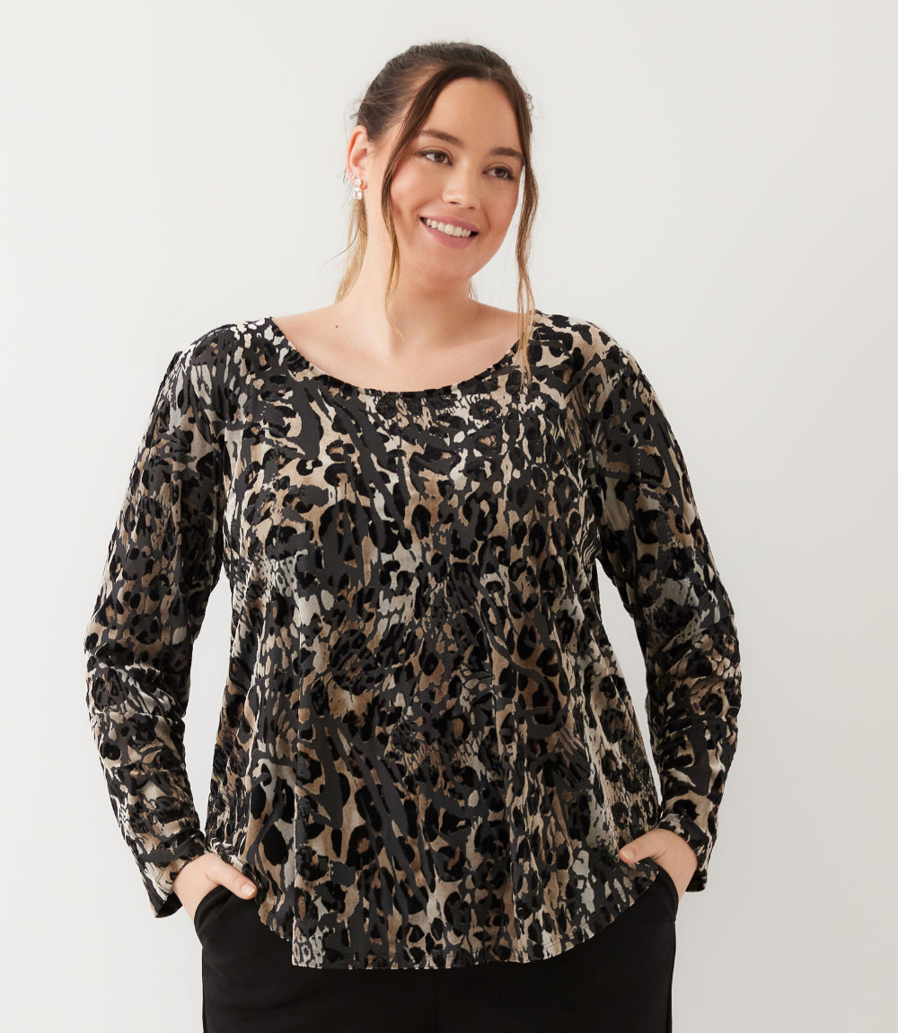 top Long Sleeve Velvet Burnout Shirttail Top
