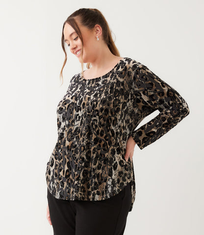 top Long Sleeve Velvet Burnout Shirttail Top