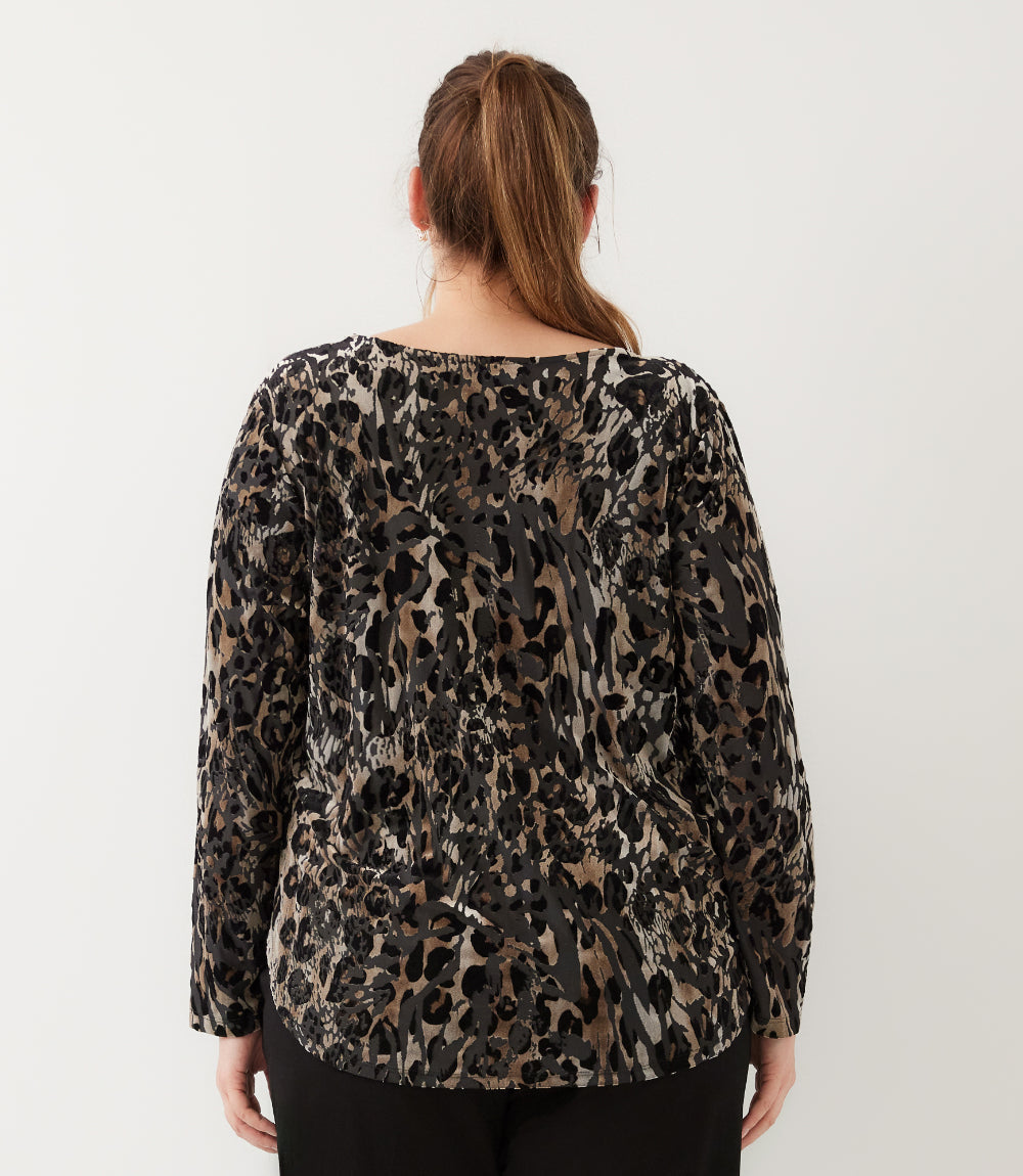 top Long Sleeve Velvet Burnout Shirttail Top