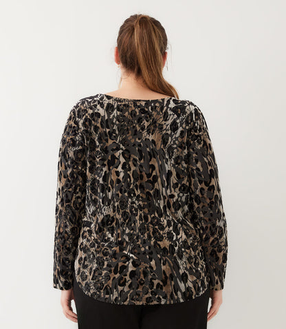 top Long Sleeve Velvet Burnout Shirttail Top
