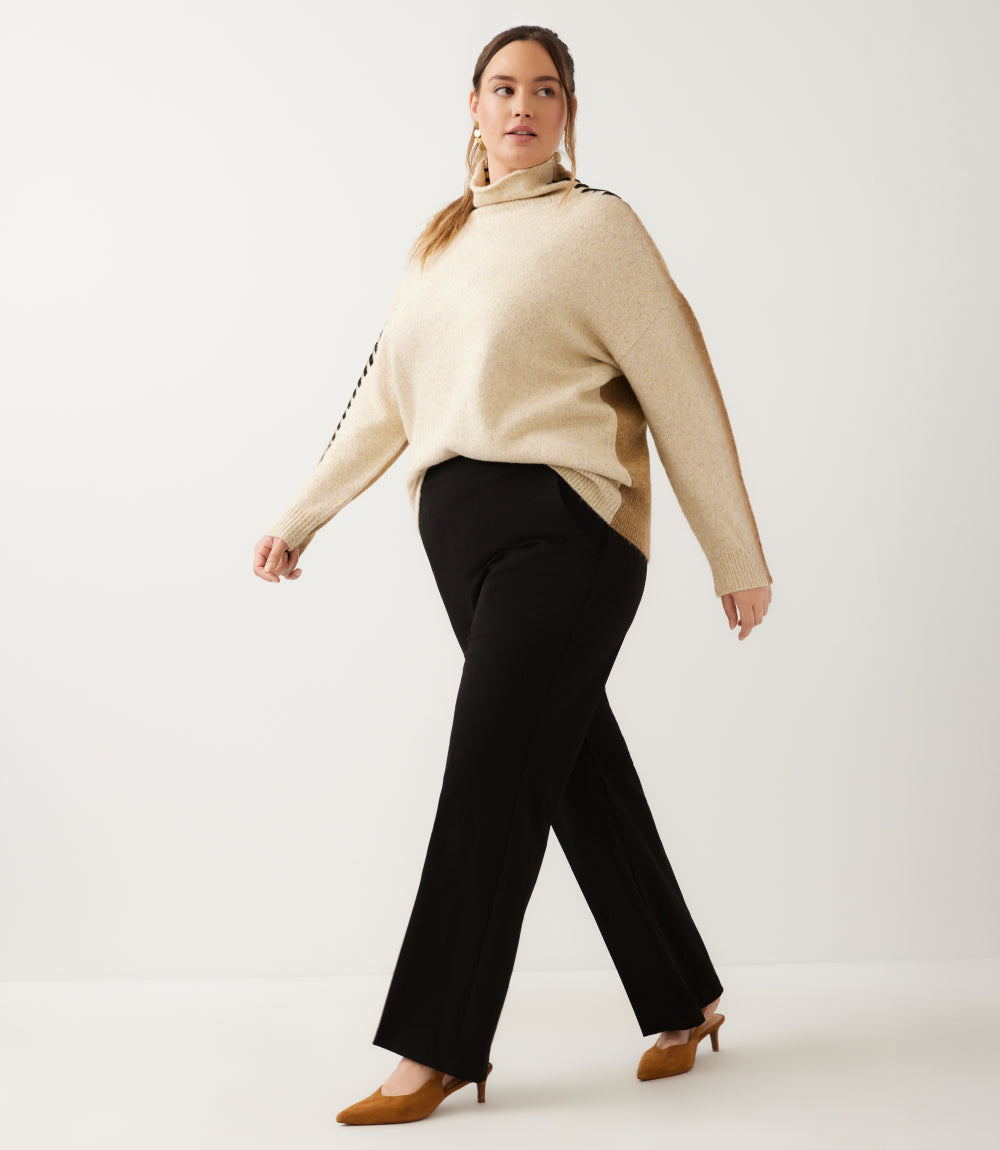 sweater Plus Size Contrast Stitch Mock Neck Colorblock Sweater