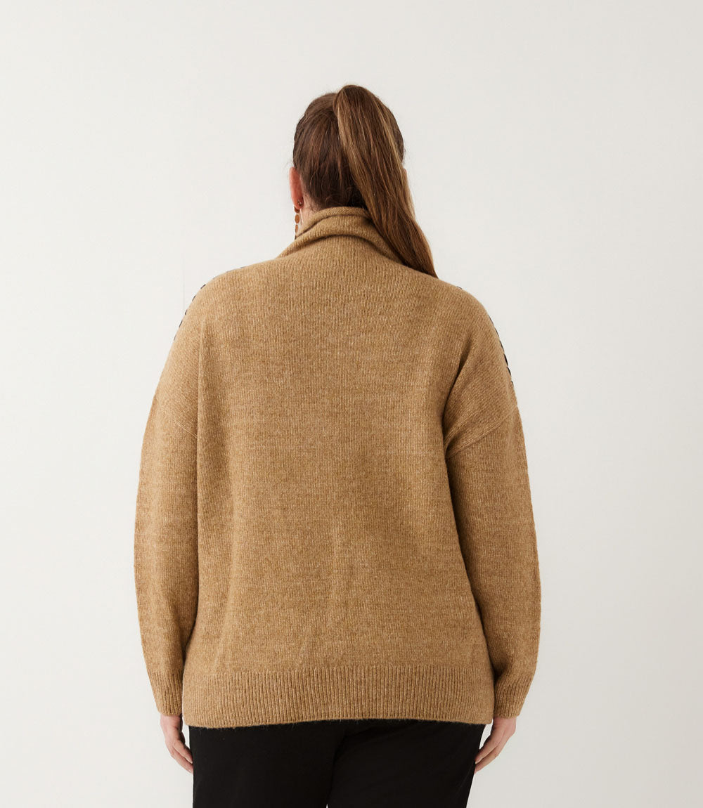 sweater Plus Size Contrast Stitch Mock Neck Colorblock Sweater