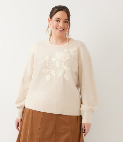 sweater Blouson Sleeve Embroidered Sweater