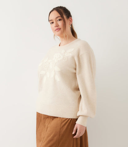 sweater Blouson Sleeve Embroidered Sweater