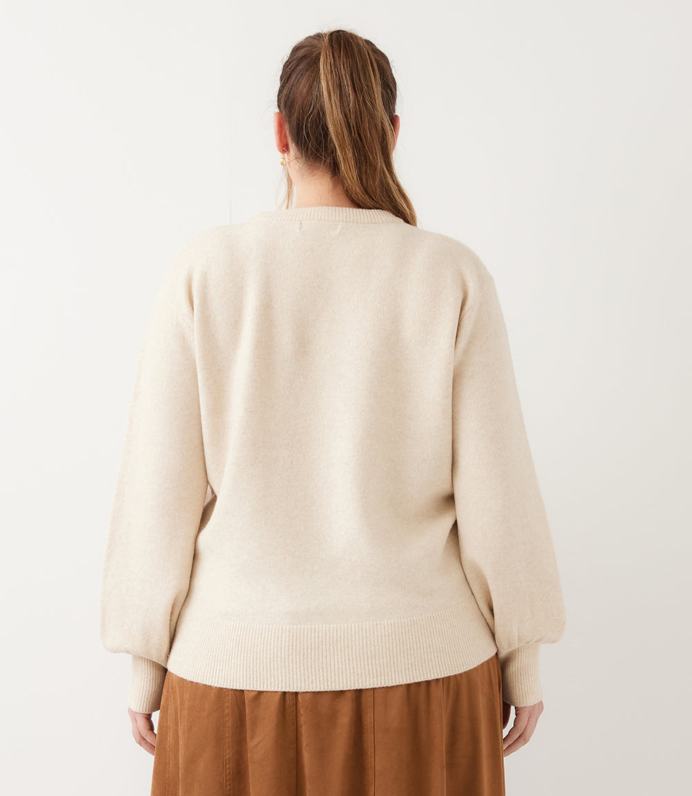 sweater Blouson Sleeve Embroidered Sweater