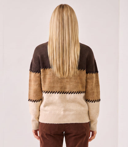 sweater Plus Size Contrast Stitch Mock Neck Colorblock Sweater