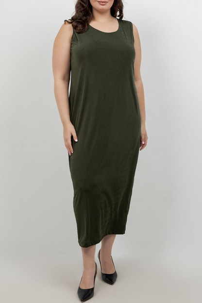 Dresses Vikki Vi Silky Classic Olive Maxi Tank Dress