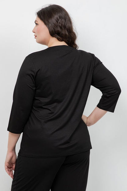 Tops Black Ripple Sparkle 3/4 Sleeve Top