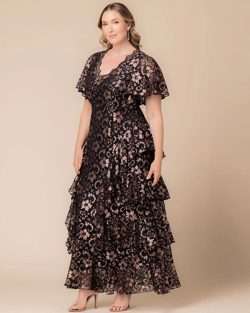 Mon Ange Tiered Lace Evening Gown
