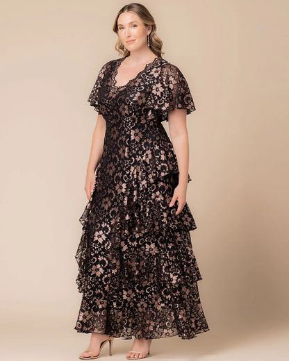 Mon Ange Tiered Lace Evening Gown