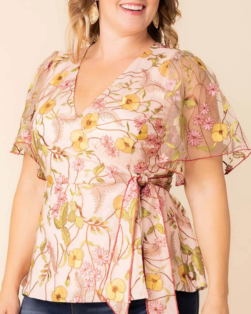 Tops Rosalie Embroidered Wrap Top