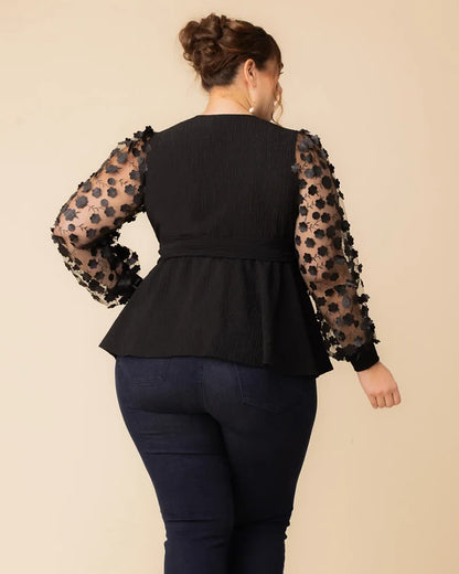 Tops Scattered Petals Long Sleeve Wrap Top
