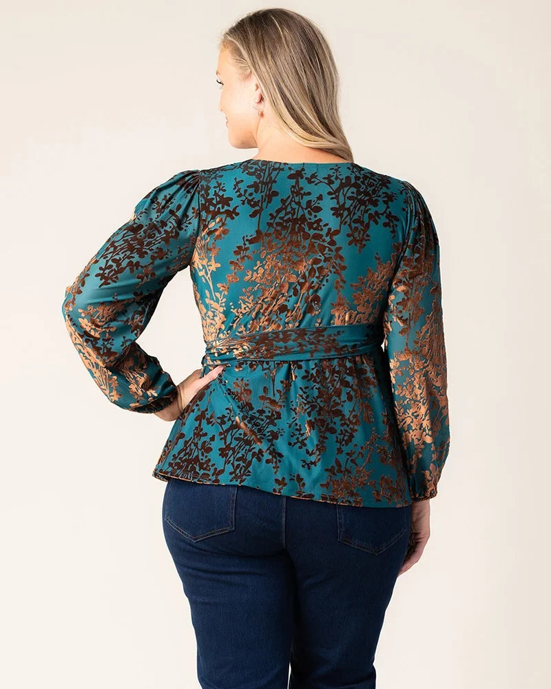 Tops Loretta Long Sleeve Velvet Wrap Top