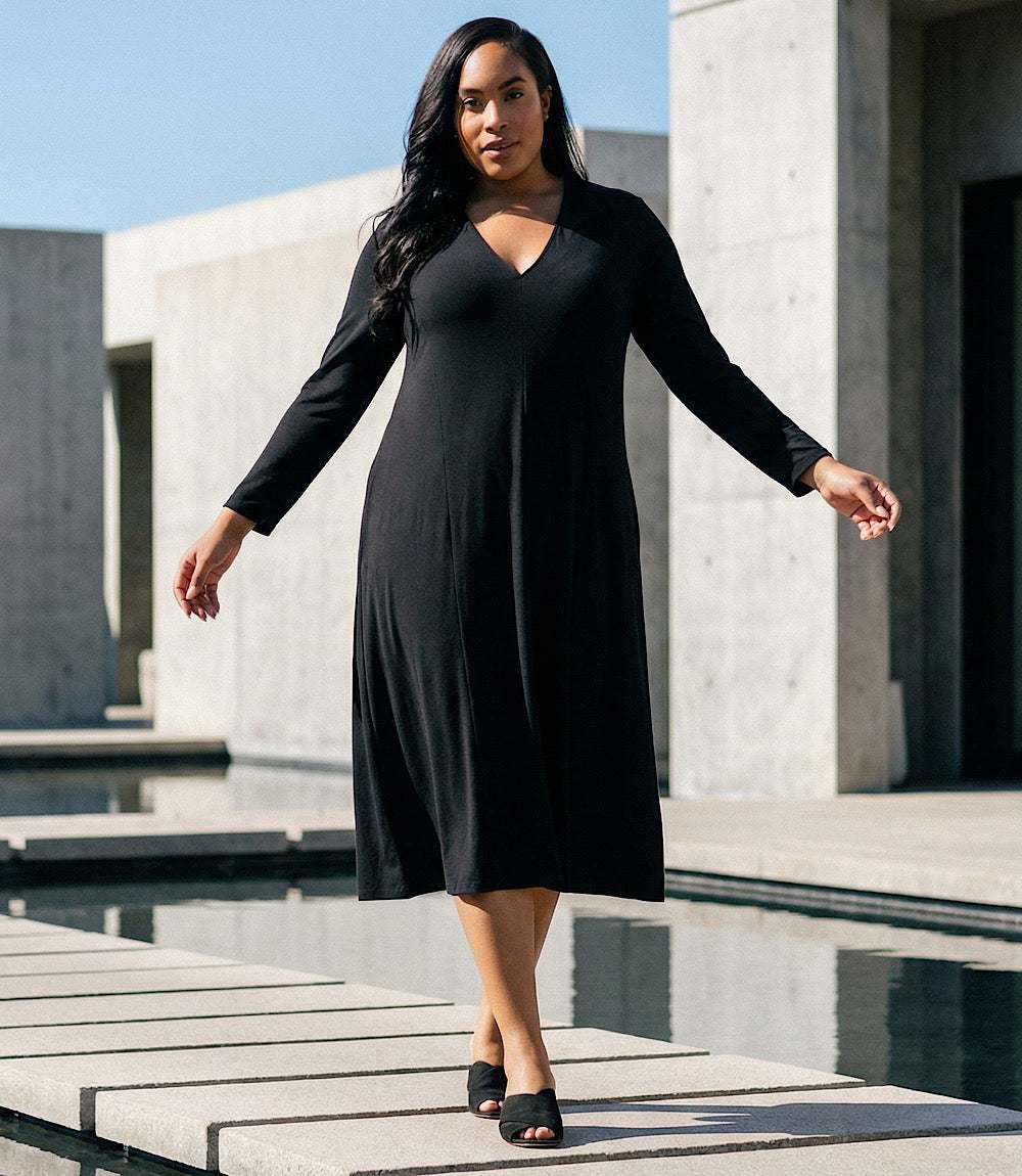 dress Plus Size Kate V-Neck Midi Travel Jersey Dress