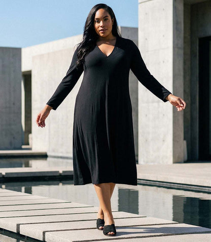 dress Plus Size Kate V-Neck Midi Travel Jersey Dress