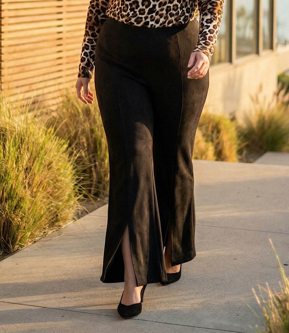 bottom Plus Size Faux Suede Front Slit Pants