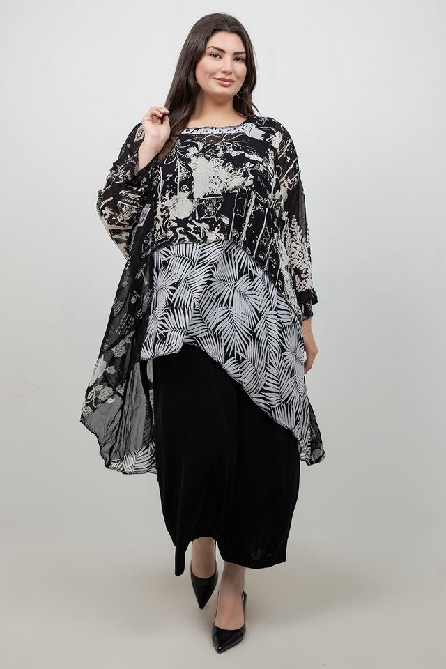 Black and White Tropics Whisper Top
