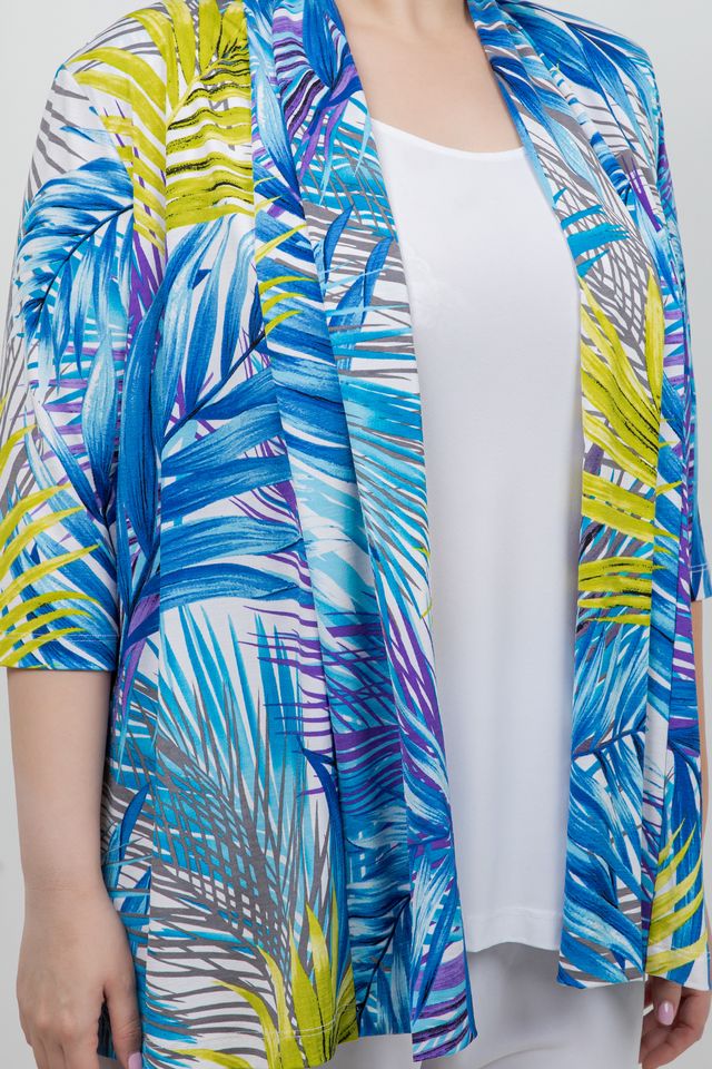 Jackets Vikki Vi Jersey Blue Tropical 3/4 Kimono Jacket