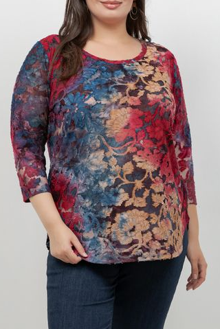 Tops Karen Kane 3/4 Sleeve Burnout Tunic