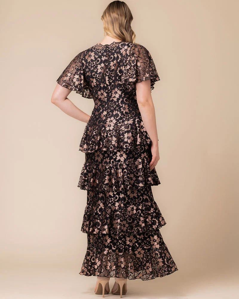 Mon Ange Tiered Lace Evening Gown