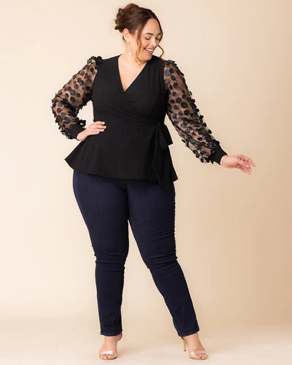 Tops Scattered Petals Long Sleeve Wrap Top