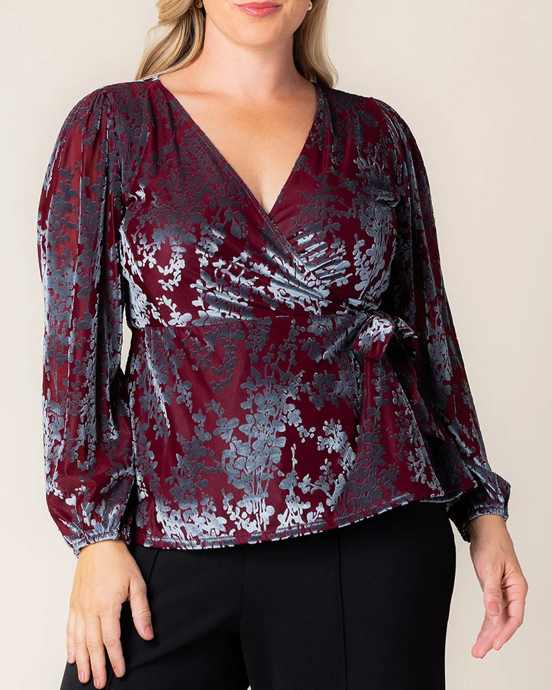 Tops Loretta Long Sleeve Velvet Wrap Top