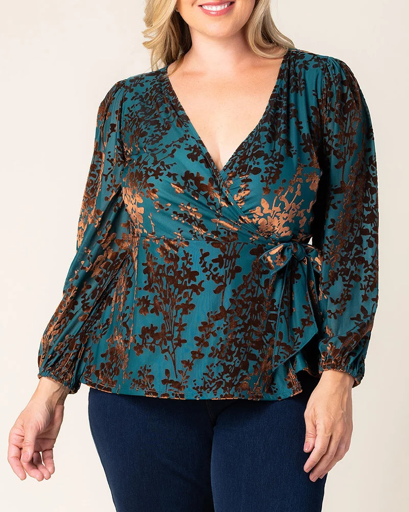 Tops Loretta Long Sleeve Velvet Wrap Top