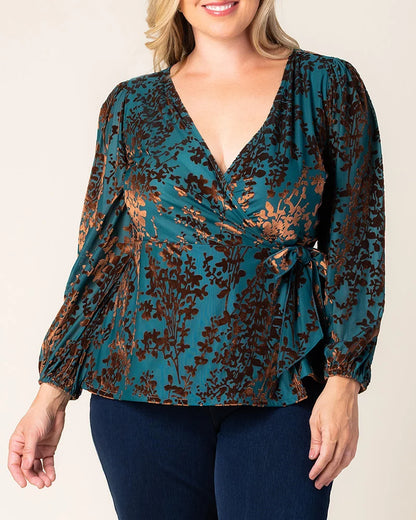 Tops Loretta Long Sleeve Velvet Wrap Top