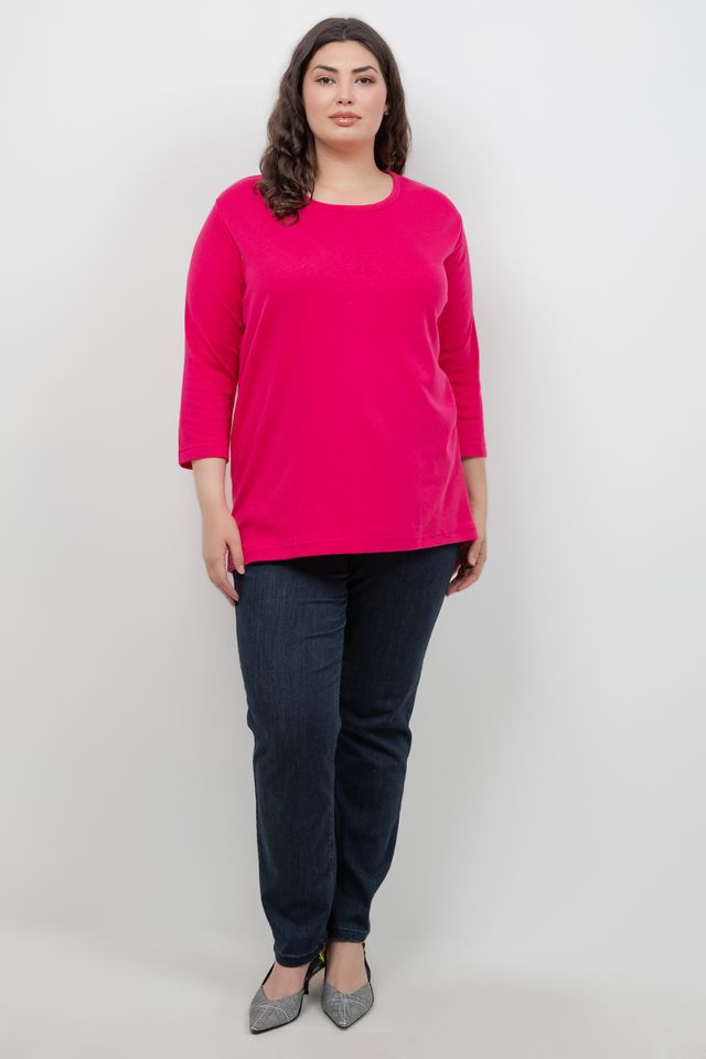 Tops Fuschia Cotton 3/4 Sleeve Tee