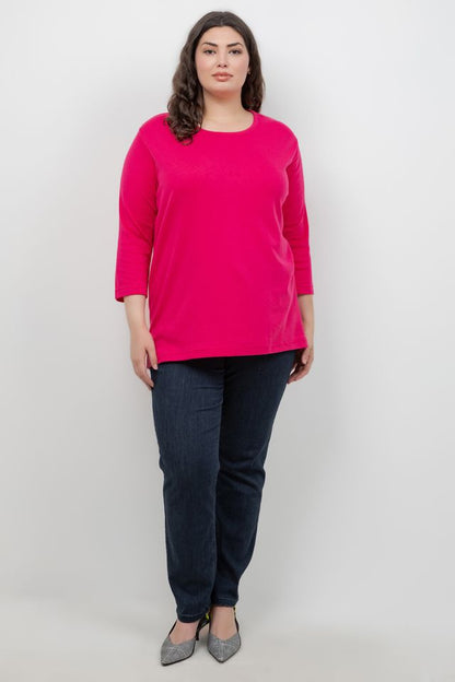 Tops Fuschia Cotton 3/4 Sleeve Tee