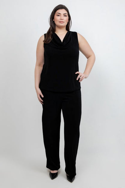 Tops Vikki Vi Classic Black Drape Neck Tank