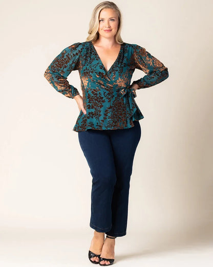 Tops Loretta Long Sleeve Velvet Wrap Top