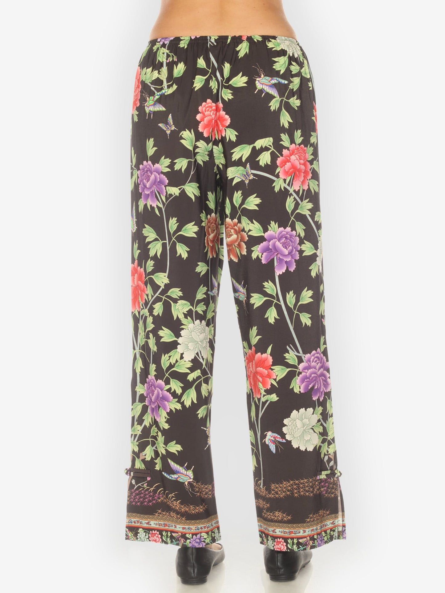 Pull on Pant Border Floral Butterflies in Black Pull on Pant