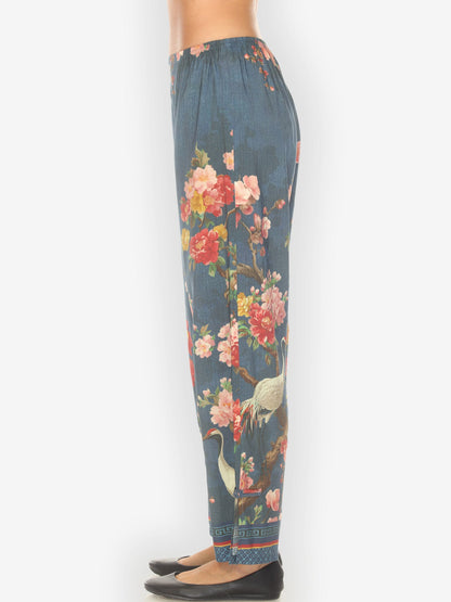 Pull on Pant Crane and Cherry Bloom Tencel Pull on Pant