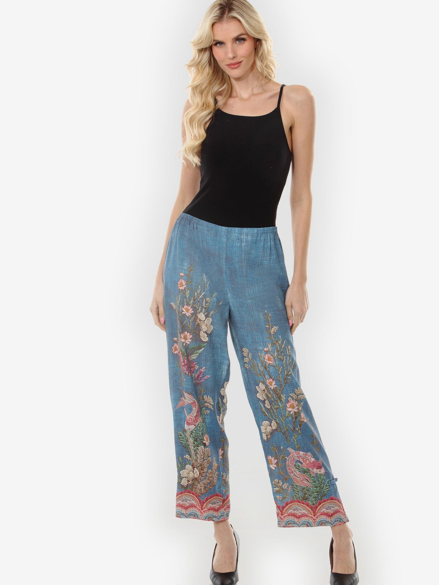 Pull on Pant Vintage Koi Embroidery Pull on Pant