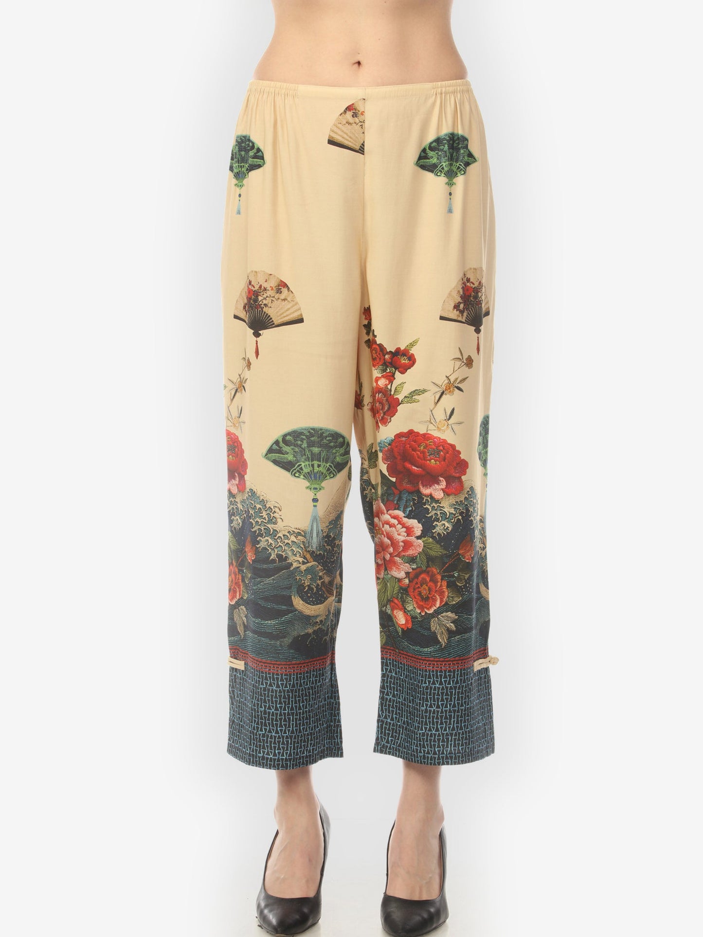 Pull on Pant Waves Fans Flowers in Cream Pull on Pant