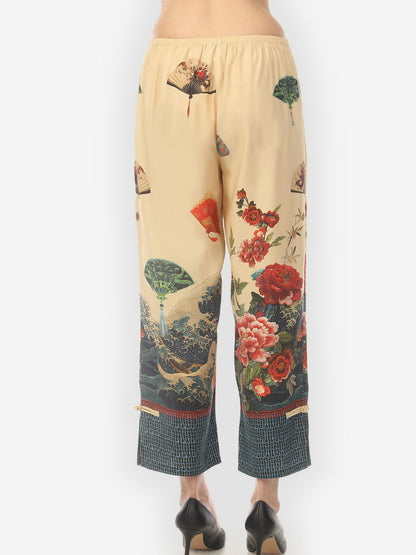 Pull on Pant Waves Fans Flowers in Cream Pull on Pant