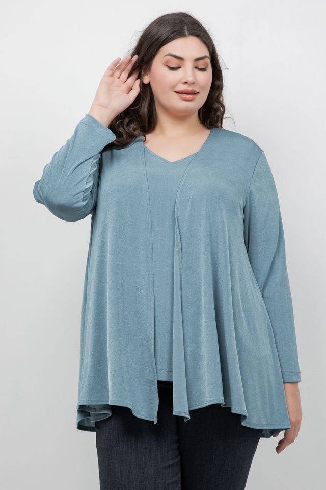 Jackets Vikki Vi Silky Classic Blue Sage Swing Cardigan