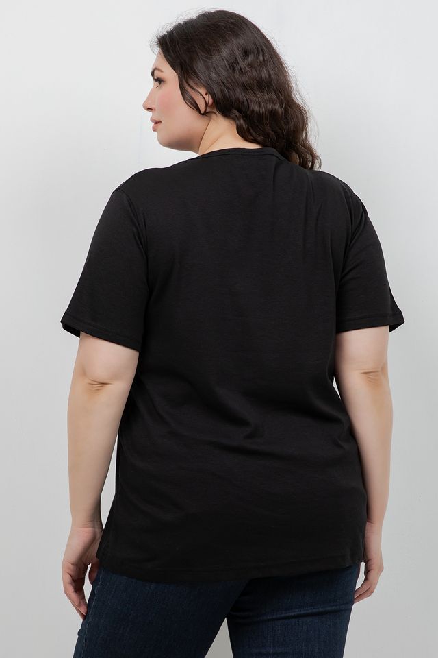 Tops Black Cotton V Neck Tee