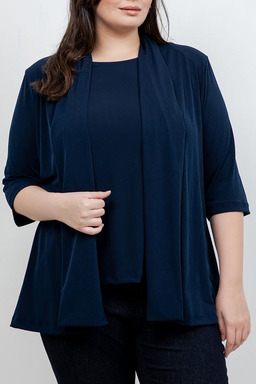 Jackets Vikki Vi Jersey Navy 3/4 Sleeve Kimono Jacket